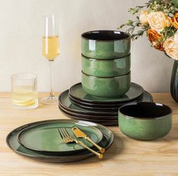 LERATIO Ceramic Dinnerware Sets for 4,12-Piece Plates and Bowls Set - B237
