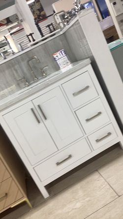 White Bathroom Vanity Cabinet with Stone Top
