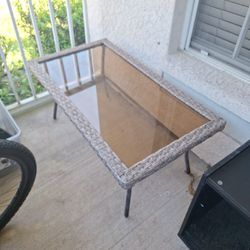 Glass Patio and Wicker Table Only 