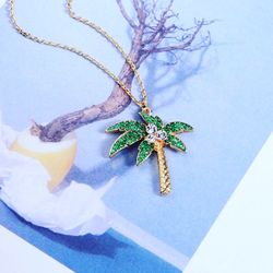 Tropical Tree Rhinestone Necklace NEW