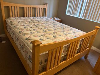Wood Bed Frame with Mattress and Box Spring