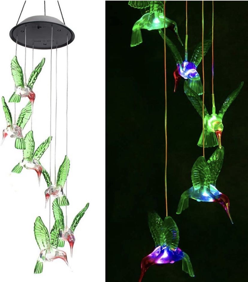 Solar Wind Chimes, Color Changing LED Mobile Hummingbird Wind Chimes, Waterproof Outdoor Solar Lights for Home/Yard/Patio/Garden