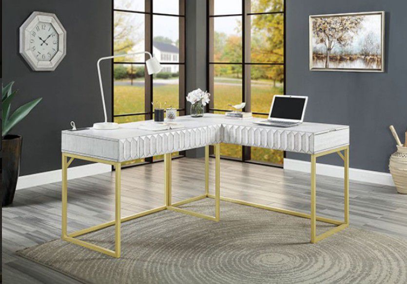 Brand New Antique White Transitional Style Corner Desk