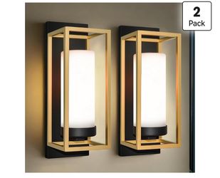 ALVIME Black and Gold Wall Sconce Set of 2, Modern Outdoor Wall Lights, Hardwired Exterior Porch Light Fixtures, Waterproof Front Door Lighting, E26 B