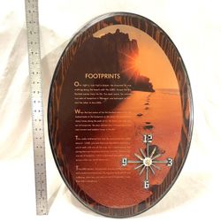 Vintage 1970s Handcrafted (Footprints) Poem battery operated wall clock