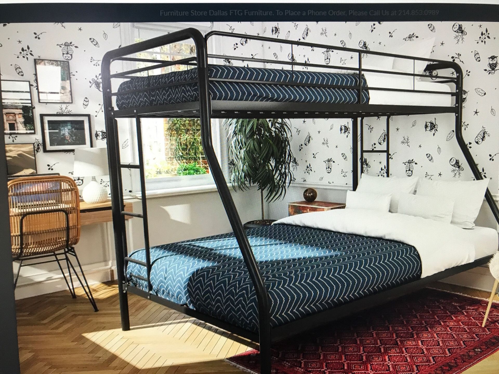 Black twin over full metal bunk bed