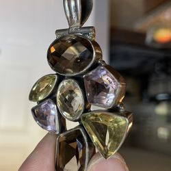 Solid Large Sterling & Gemstone Pendant $30