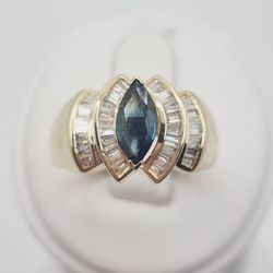 14k Gold 3/4ctw Diamond And London Blue Topaz Ring