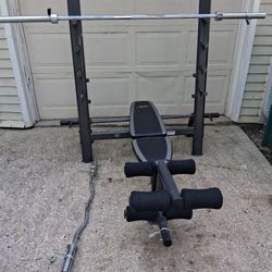 Weight Bench, Bar, Curl Bar 