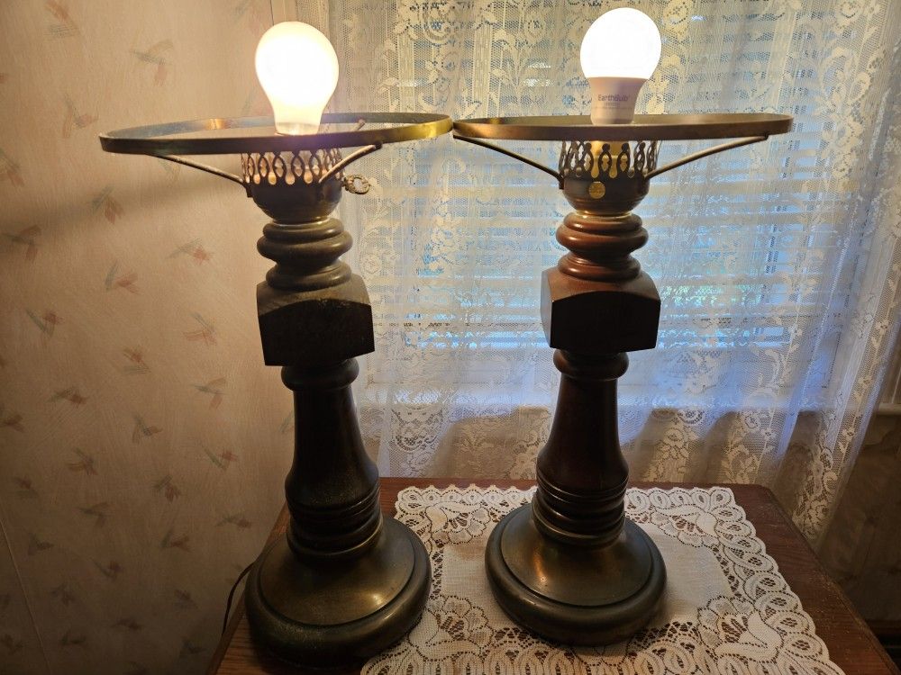 2 Vintage Heavy Wooden Lamps