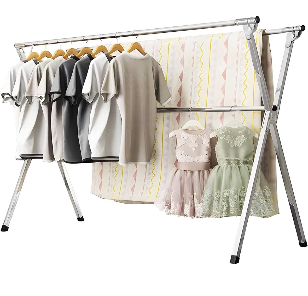 79 Inches Stainless Steel Clothes Drying Rack, Heavy Duty Laundry Drying Rack Folding Indoor Outdoor, Portable Drying Rack Clothing, Free-Standi