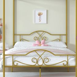 Gold Metal Canopy Bed 