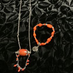 Cadena Con Pulsera (Piedra Grande Es Coral)