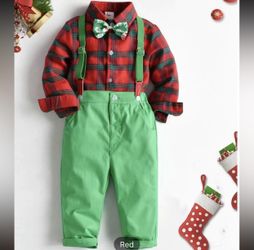 Boys' Christmas Plaid Holiday Outfit & Suspender Pants