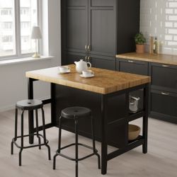 Vadholma IKEA Kitchen Island in Black & Oak