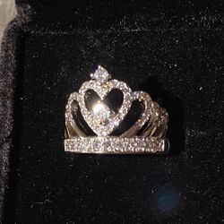 Heart Crown Silver Ring S925 Size 6, 7 & 8