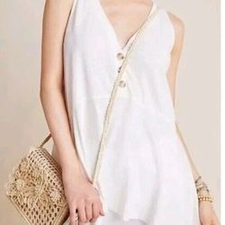 Maeve Anthropologie Womens Top Tunic blouse T tee shirt White Asymmetrical Hem 100% Cotton  XS Small