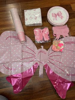 Pink coquette birthday party decorations supplies.