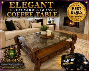 Elegant Real Wood & Glass Coffee Table – Ornate Carved Design