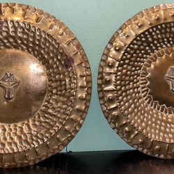 Set of 2 Antique Brass Handmade Hammered Embossed/Engraved Wall Decorative 8'' Plates