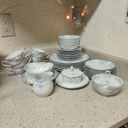 Vintage Imperial China W. Dalton Seville 5303 Blue Roses Scroll 40 Pc Dinnerware China Set