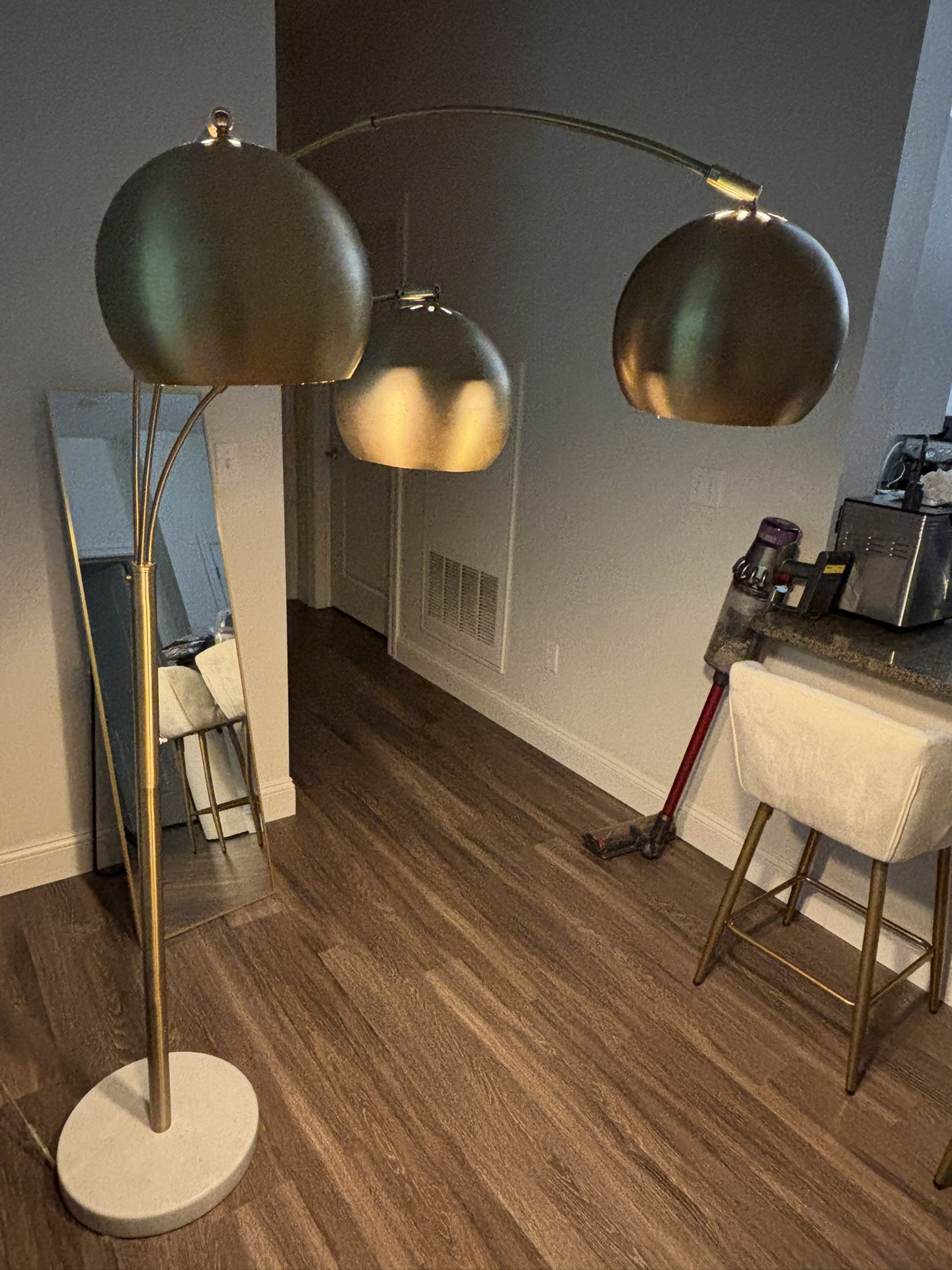 Modern 3-Head Metal Globe Floor Lamp - Brass