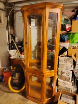 Tall Wood and Glass Curio Display Cabinet