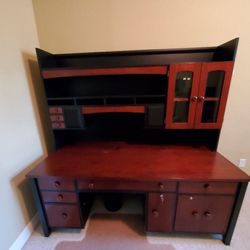 Office Computer Desk With Hutch VERY Solid With Key Speaker Cabinet 