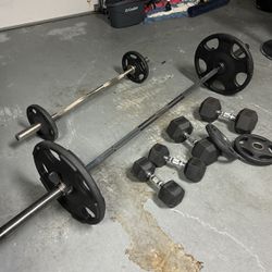 Olympic Bar/ Curling Bar And Weights
