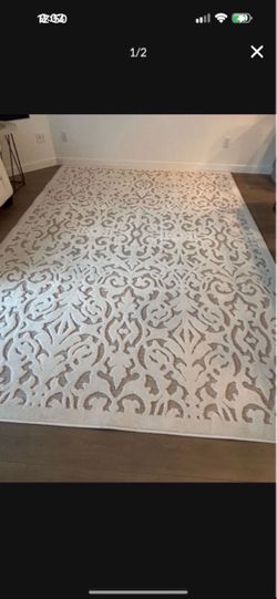 Large Area Rug Damask Pattern Cream Taupe