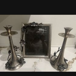 Michael Aram black orchid large frame and 2 candle holders