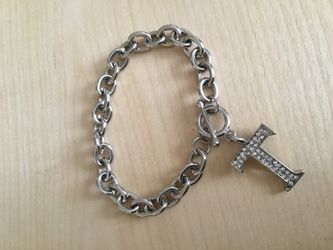 Silver plate initial bracelet with toggle clasp