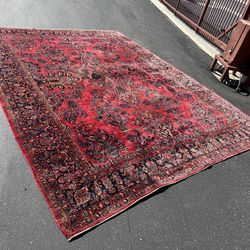 Vintage Persian Hand-Knotted Wool Area Rug — 12’ x 10’