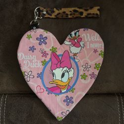 Cute Daisy Duck Pink Heart Shaped Wristlet Handmade 