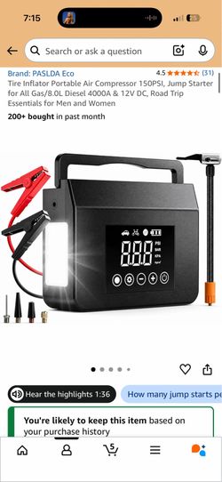 Brand New 4 in 1 Car Jump Starter & 150 PSI Tire Inflator