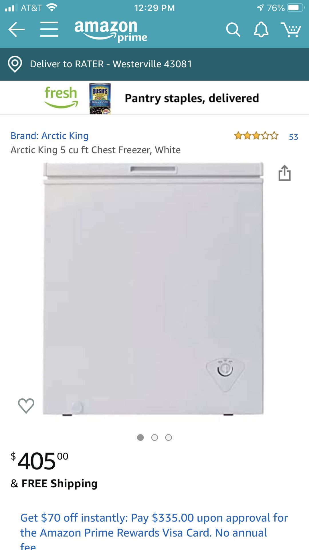 Artic King chest freezer, 5 cubic ft - White