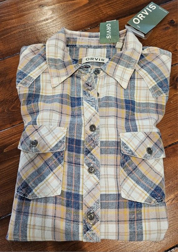 New, Women's ORVIS Washed Indigo plaid Shirt sz Xsmall. Retails $120