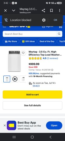 Maytag commercial 3.5cu. Ft. High efficiency top load washer