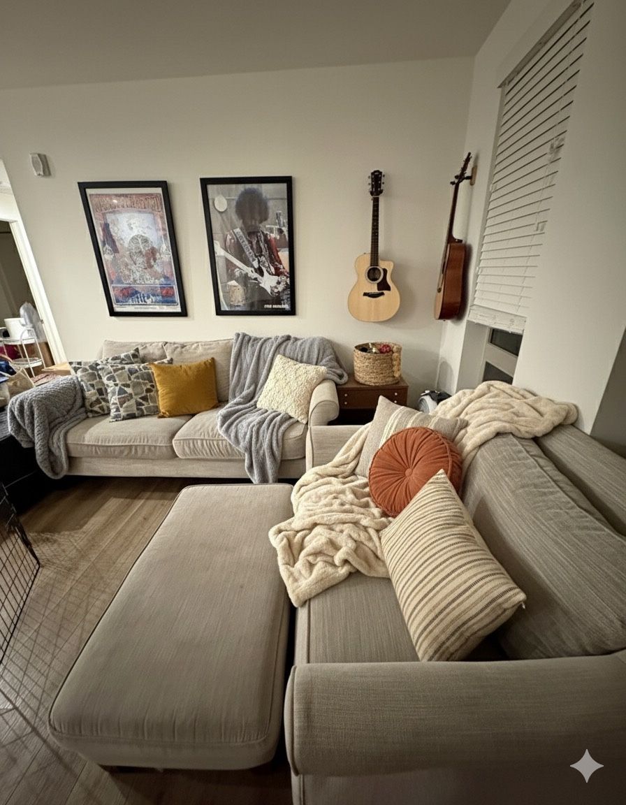 Modern Crème Loveseat and XL Armchair with Ottman (FREE DELIVERY)