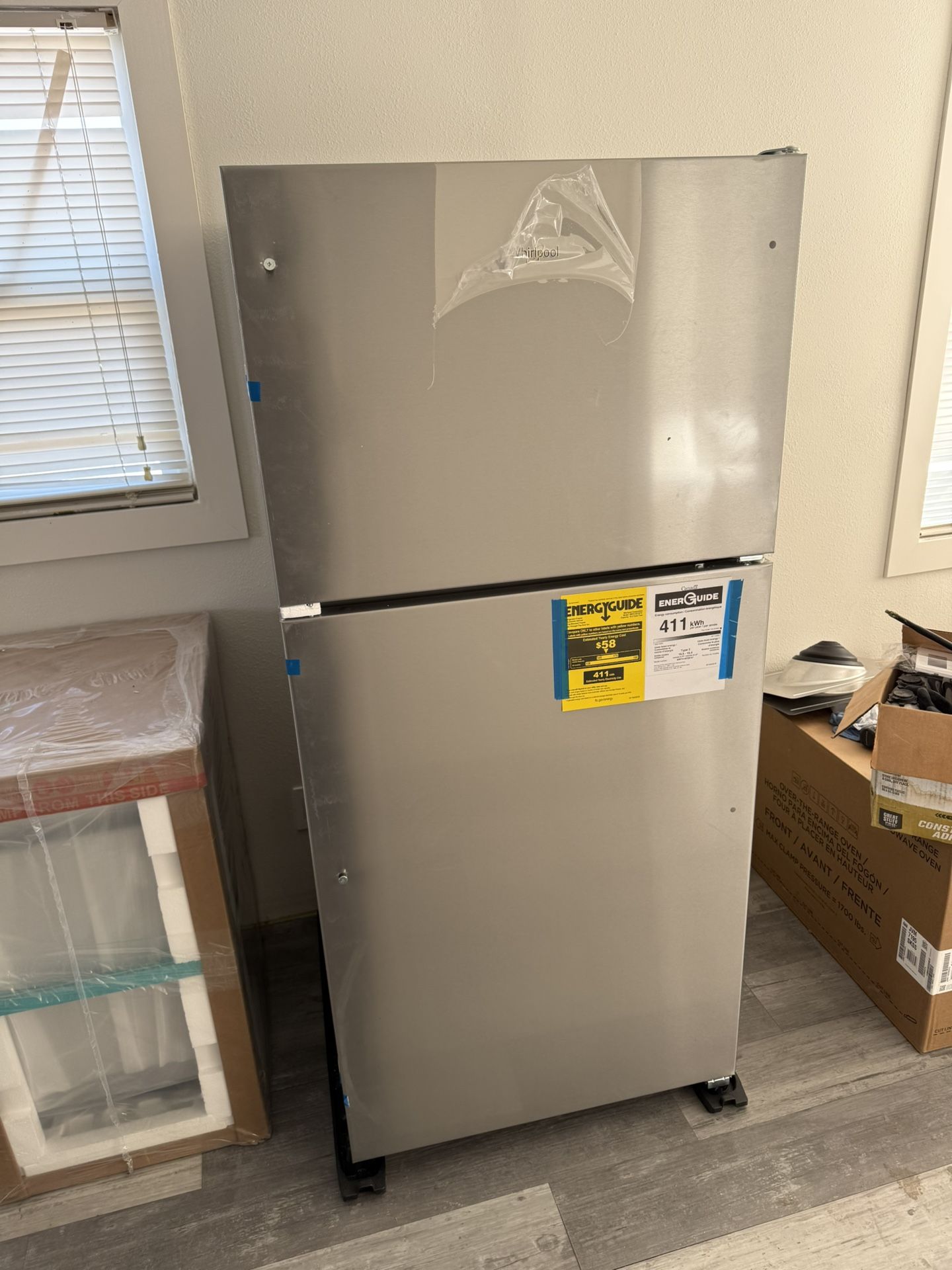 Brand New Top Freezer Refrigerator in Monochromatic Stainless Steel