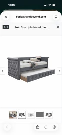Twin Size Upholstered Daybed with Trundle, and Button Tufted - Gray