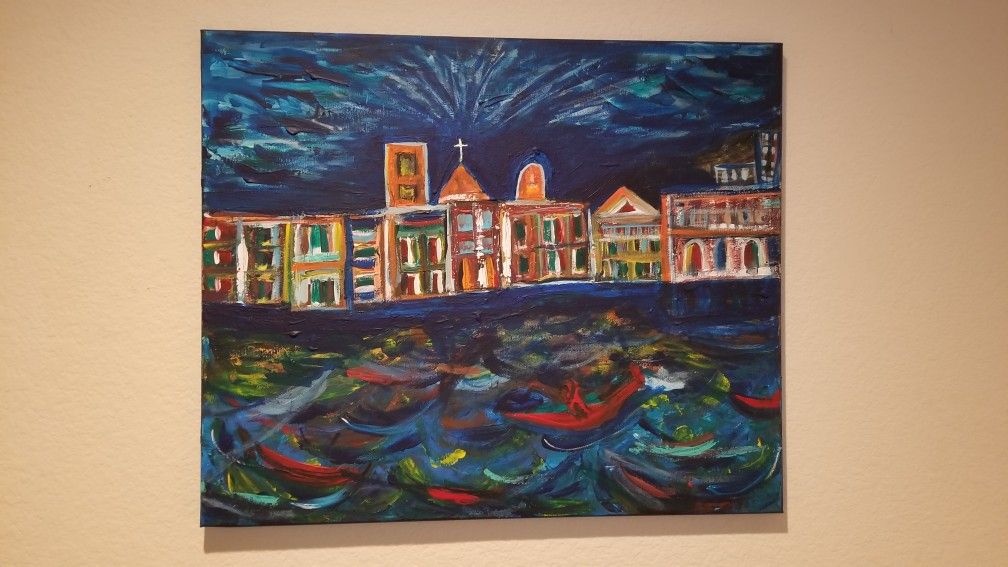 Santa flavia porticello fishing village Painting by Francesco Corona local artist.