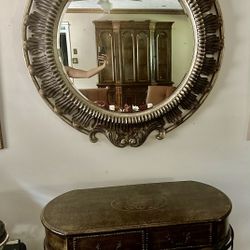 Antique Entryway Table And Mirror Set 