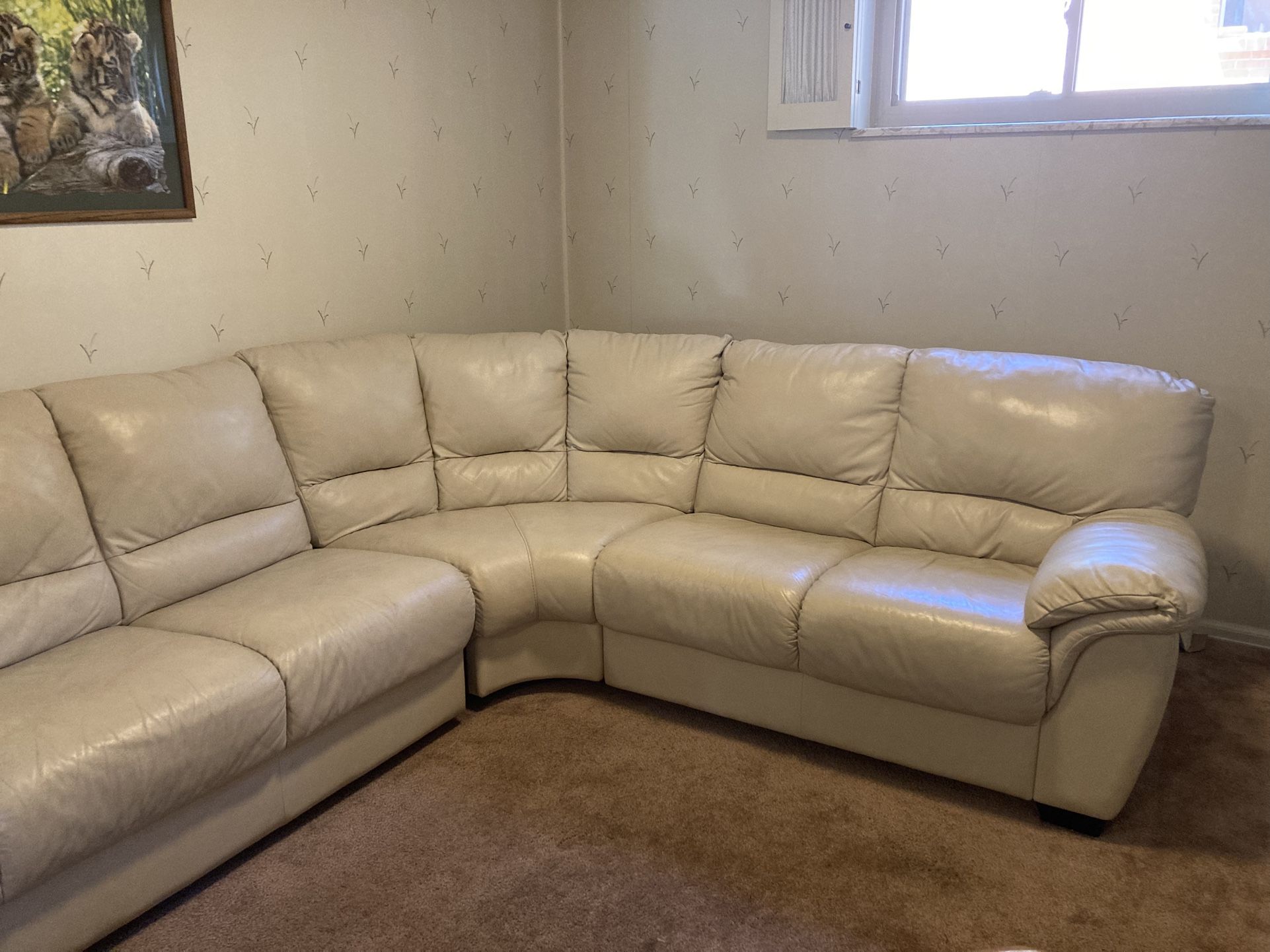 Cream Colored Leather Sofa