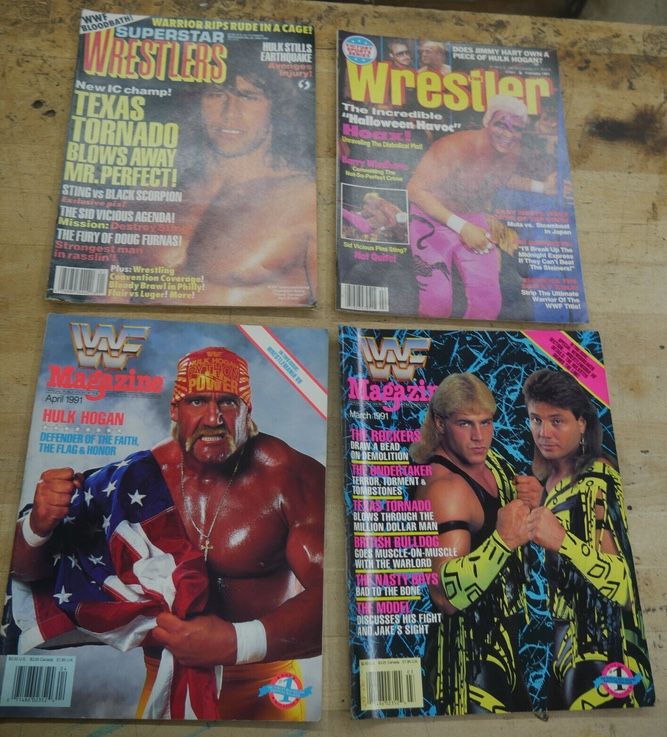 Lot 4 Vintage Wrestlers Magazines 1991 January WPS34402 N0.42 ;1991 February Victory Sports Series The Wrestler 47951;1991 March WF Magazine; 1991 Ap