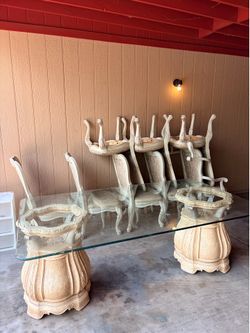 Elegant Glass Dining Table Set w/ 8 Matching Chairs – Ornate Luxury Design