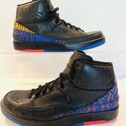 Air Jordan Retro 2 Black History Month 2019 Men’s Sz 10.5  Bold Nike high-tops with striking patterns. Features black with blue, yellow, and red accen