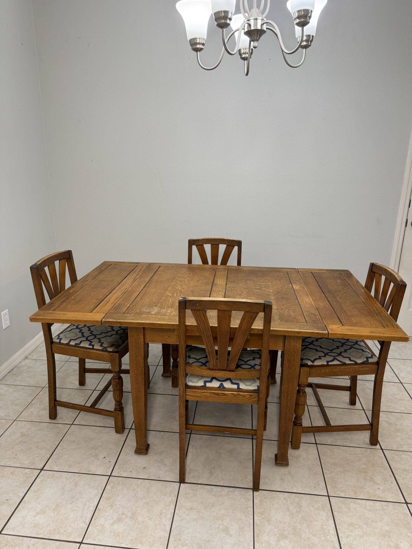 Antique Expanding Oak Pub Table and Chairs