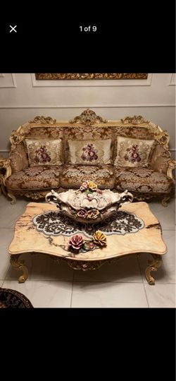 Baroque Style Sofa and Marble Coffee Table Set