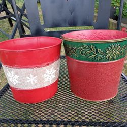 2 Metal Decorative Buckets